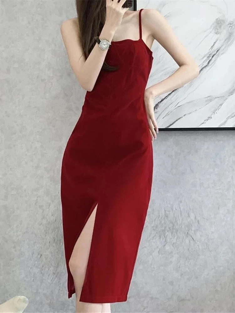 Summer Women Elegant Sleeveless Split Sexy Spaghetti Strap Midi Dress Female Fashion Slim Party Clothes Vestidos
Summer Women Elegant Sleeveless Split Sexy Spaghetti Strap Midi Dress Female Fashion Slim Party Clothes Vestidos