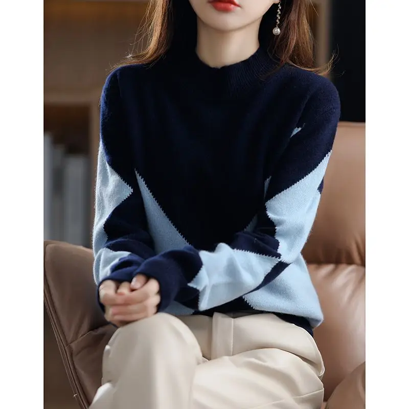 Color blocked thread knitted pullover wool base coat women autumn and winter 2023 o neck long sleeve pullover sweater female
Color blocked thread knitted pullover wool base coat women autumn and winter 2023 o neck long sleeve pullover sweater female