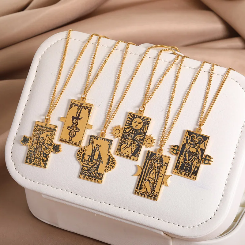 Occult Divination Tarot Card Pendant Necklace For Women Gold Silver color Good Luck Amulet Choker Arcana Stainless Steel Jewelry
Occult Divination Tarot Card Pendant Necklace For Women Gold Silver color Good Luck Amulet Choker Arcana Stainless Steel Jewelry