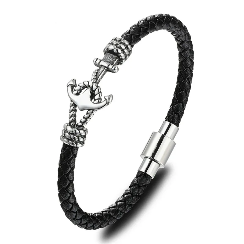 Men Stainless Steel Anchor Bracelet Punk Black Woven Genuine Leather Bracelet Charm Vintage Jewelry Gifts with Delicate Box
Men Stainless Steel Anchor Bracelet Punk Black Woven Genuine Leather Bracelet Charm Vintage Jewelry Gifts with Delicate Box