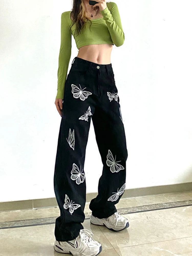 Y2K Butterfly Print Black Women Jeans Pants Vintage Streetwear Oversize Low Waist Wide Leg Trousers Loose E Girl Cowboy
Y2K Butterfly Print Black Women Jeans Pants Vintage Streetwear Oversize Low Waist Wide Leg Trousers Loose E Girl Cowboy