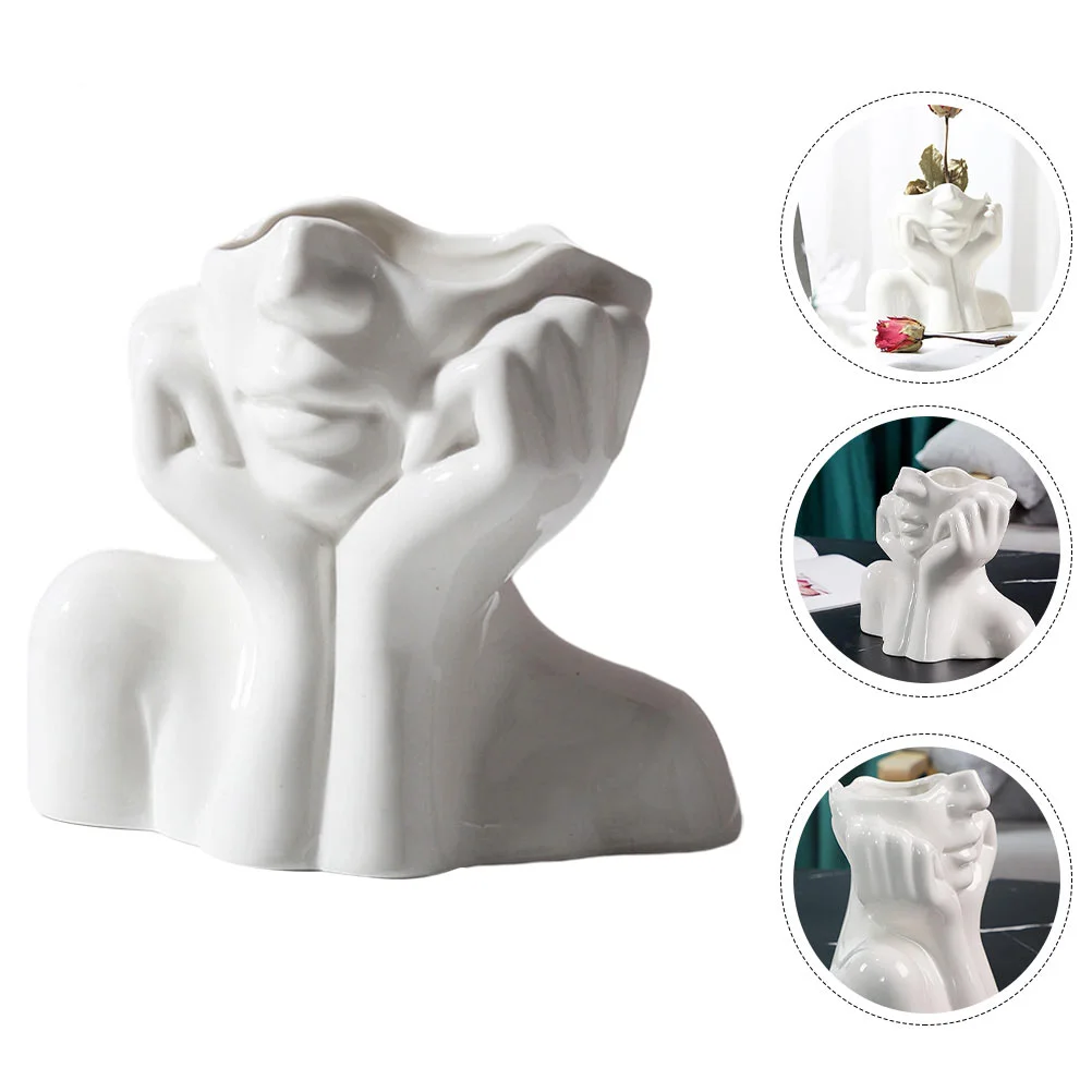 

Vase Flower Face Head Ceramic Planter Pot Body Statue Female Bust Sculpture Vases White Modern Succulent Human Decorative Pots