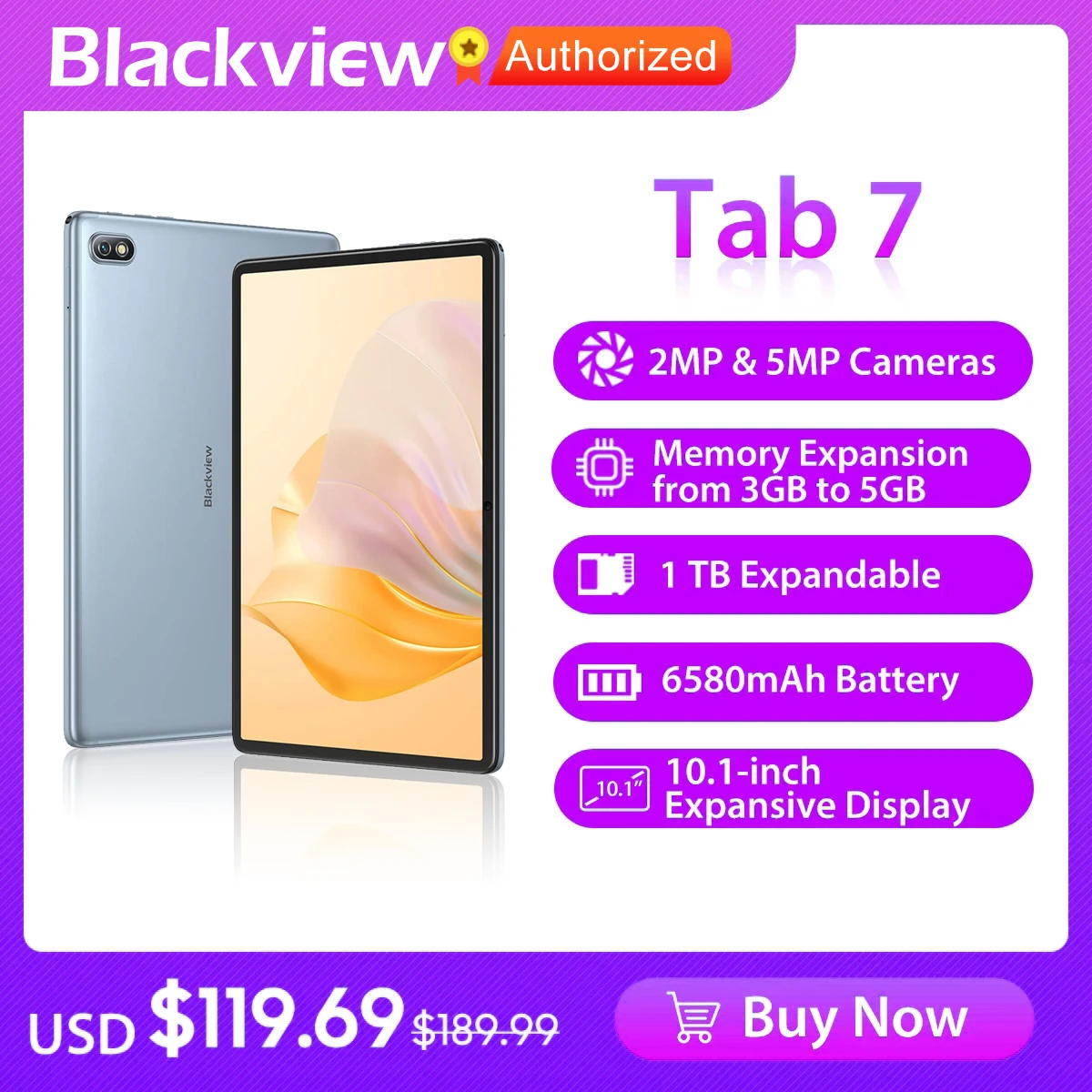 

Blackview Tab 7 Tablet PC 10.1 inch Android 11 WIFI 4G LTE Phone Call Tablets 3GB RAM 32GB ROM 5MP Rear Camera 6580mAh FM OTG