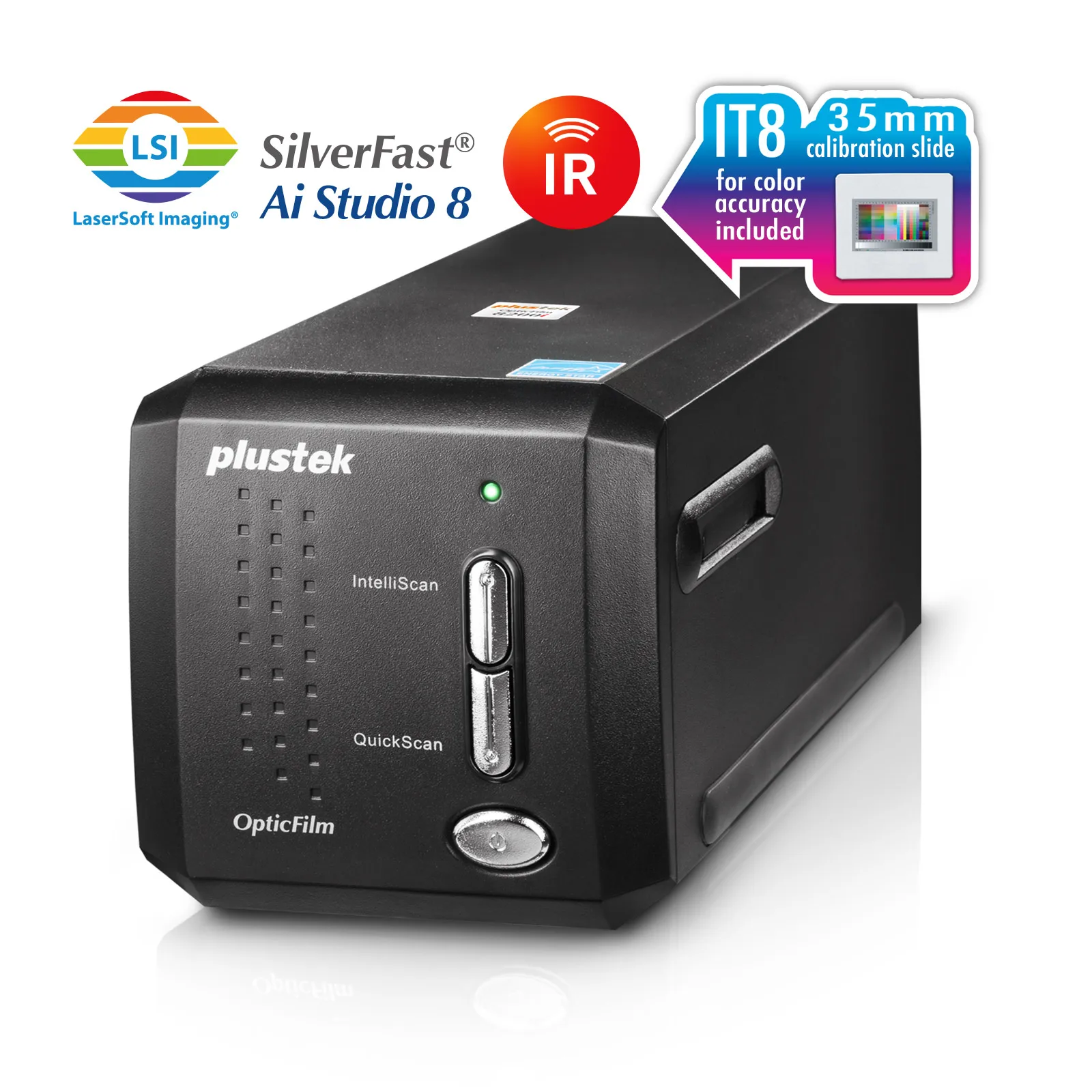 

Plustek OpticFilm 8200i AI - 35mm Film & Slides Scanner. Bundle IT 8 Calibration Target + SilverFast Ai Studio 8.8, 64Bit HDRi