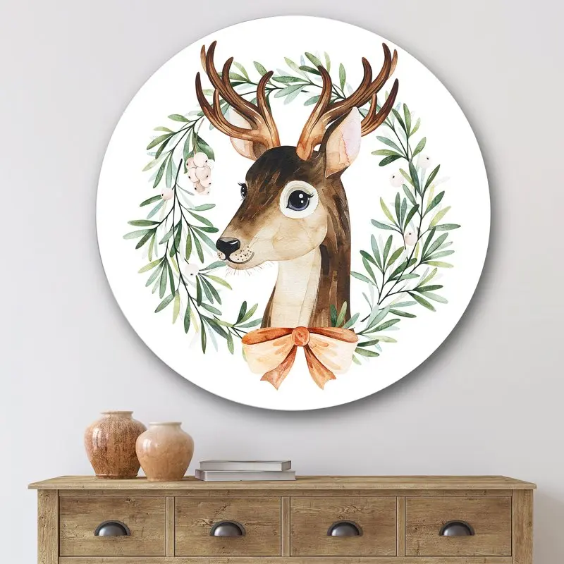 'Floral Wreath Isolated On White Over Deer' Farmhouse Circle Metal Wall Art 36x36 - Disc of 36
'Floral Wreath Isolated On White Over Deer' Farmhouse Circle Metal Wall Art 36x36 - Disc of 36