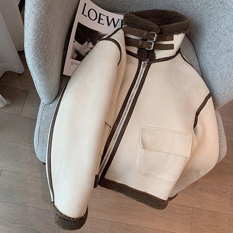 2023 Winter New Suede Lamb Wool Jacket For Women Streetwear Loose Sheepskin Coat Thickened Parka Motorcycle Biker Outerwear
2023 Winter New Suede Lamb Wool Jacket For Women Streetwear Loose Sheepskin Coat Thickened Parka Motorcycle Biker Outerwear