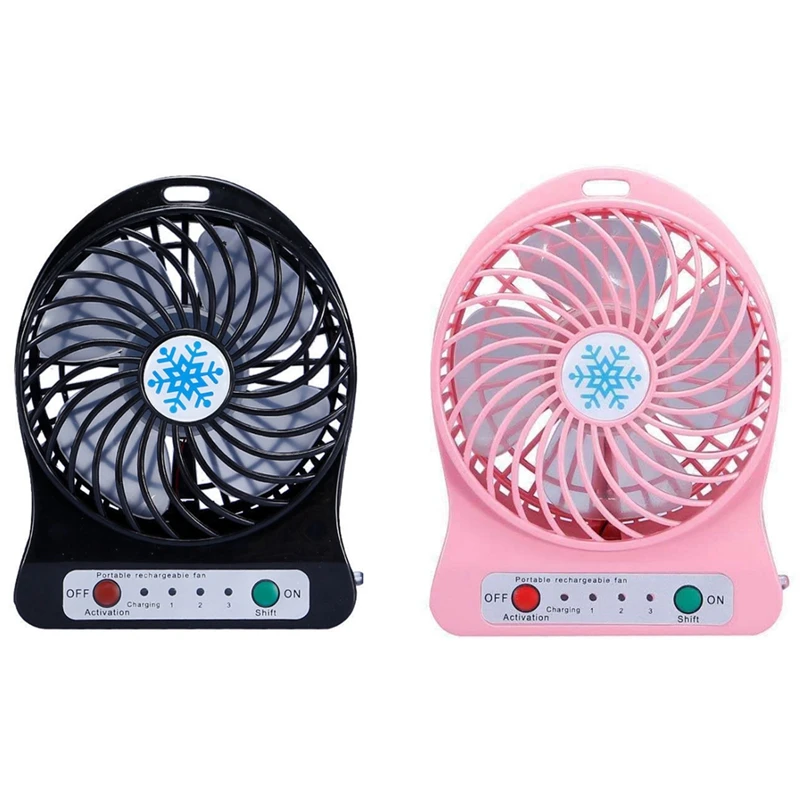 

2 шт., портативные перезаряжаемые мини-вентиляторы, розовый и черный