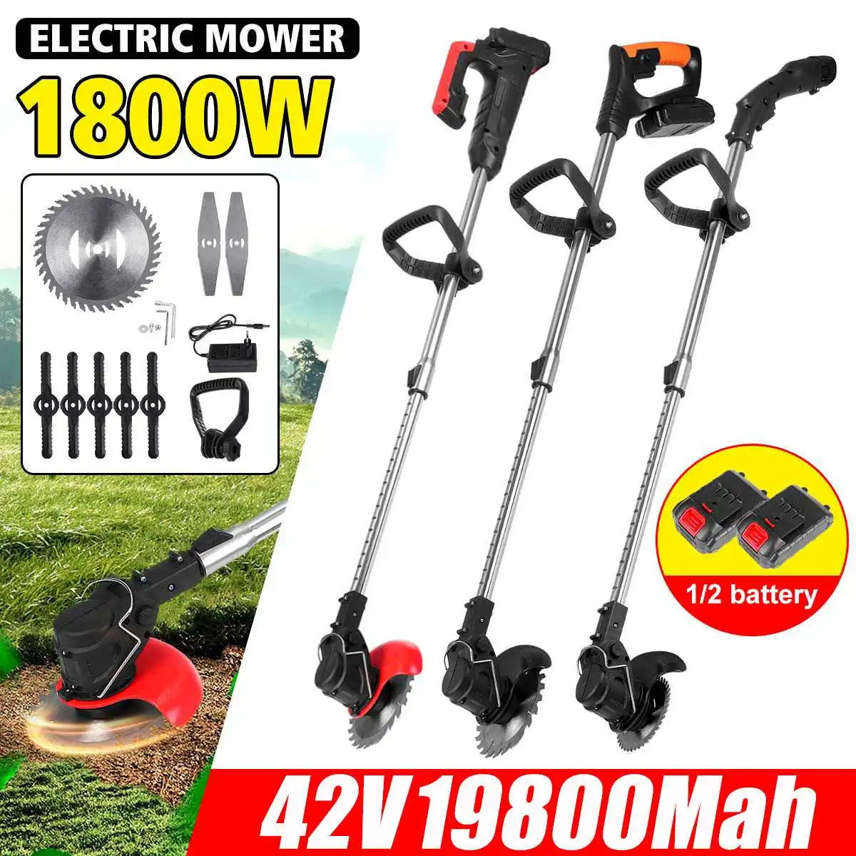 42V 1800W Electric Grass Trimmer Cordless Lawn Mower With 19800Mah Batteries Length Adjustable Garden Pruning Cutter Tools
42V 1800W Electric Grass Trimmer Cordless Lawn Mower With 19800Mah Batteries Length Adjustable Garden Pruning Cutter Tools
