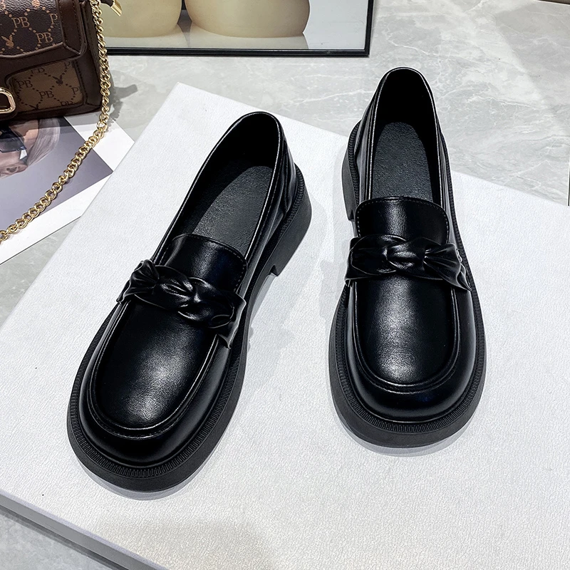 Женские однотонные туфли Lefu в британском стиле, весна-осень 2023, повседневные туфли на толстой подошве, женские туфли на высоком каблуке