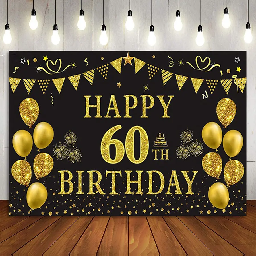60th Birthday Party Backdrop Gold and Black pennant Balloon Star Fireworks Party Banner for Women Men Photography Background
60th Birthday Party Backdrop Gold and Black pennant Balloon Star Fireworks Party Banner for Women Men Photography Background