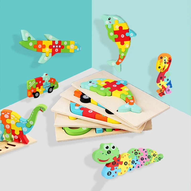 

Wooden Puzzle 3D Animal Shapes Cognitive Jigsaw Puzzle for Kids Learning Educational Toys Tangram Intelligence Montessori Puzzle