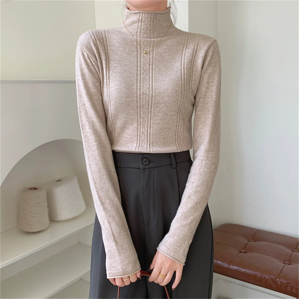 

Alien Kitty Solid Minimalist Jumpers Mock Neck Women New Loose Autumn 2022 Bottoming Slim-Fit Mujer Chic Warm Knitted Sweaters