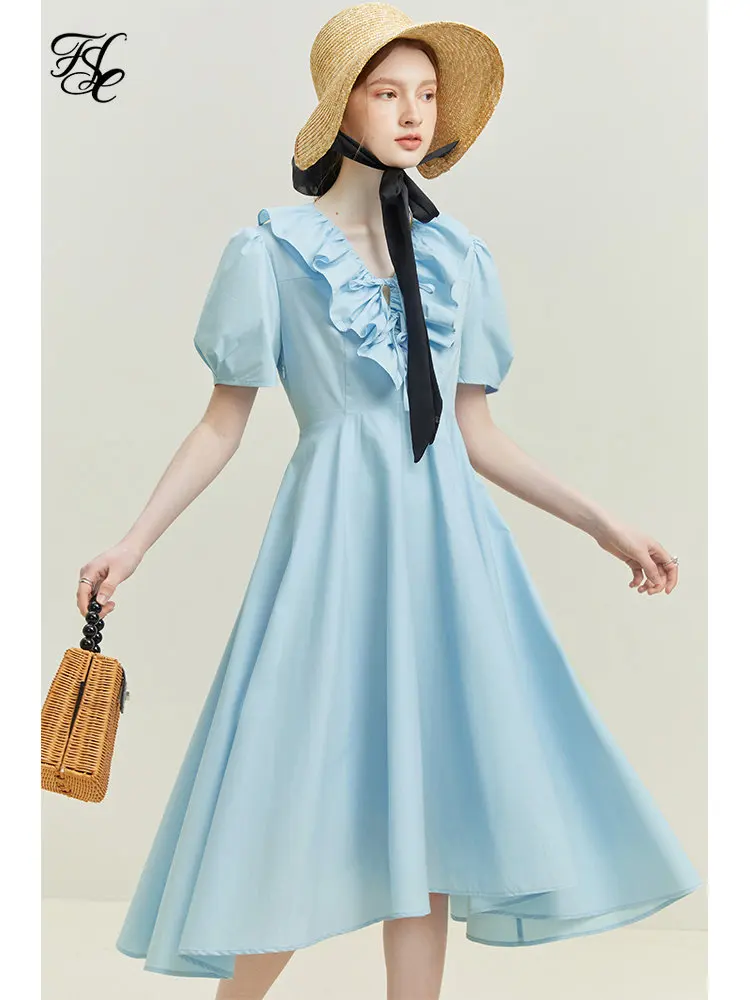 FSLE V-Neck Ruffled High Waisted Dress For Women's 2023 Summer New Design Sense Dress For Women Blue White Dress For Women
FSLE V-Neck Ruffled High Waisted Dress For Women's 2023 Summer New Design Sense Dress For Women Blue White Dress For Women