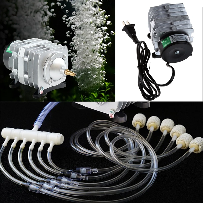

Commercial Air Pump Mini Size with 6 Outlets Splitter Plastic Lever 25W 40 L/min Great Heat Control Low Noise Oil Free