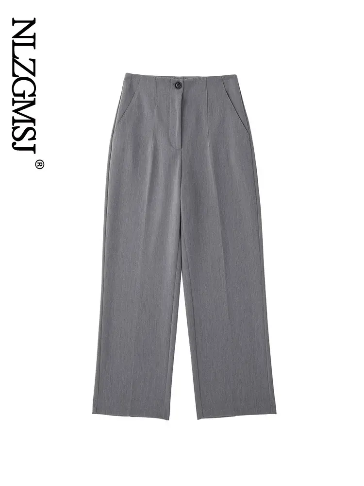 Nlzgmsj Women Fashion Gray Straight Pants Vintage High Waist Zipper Fly Female Trousers Mujer Chic Outfits
Nlzgmsj Women Fashion Gray Straight Pants Vintage High Waist Zipper Fly Female Trousers Mujer Chic Outfits
