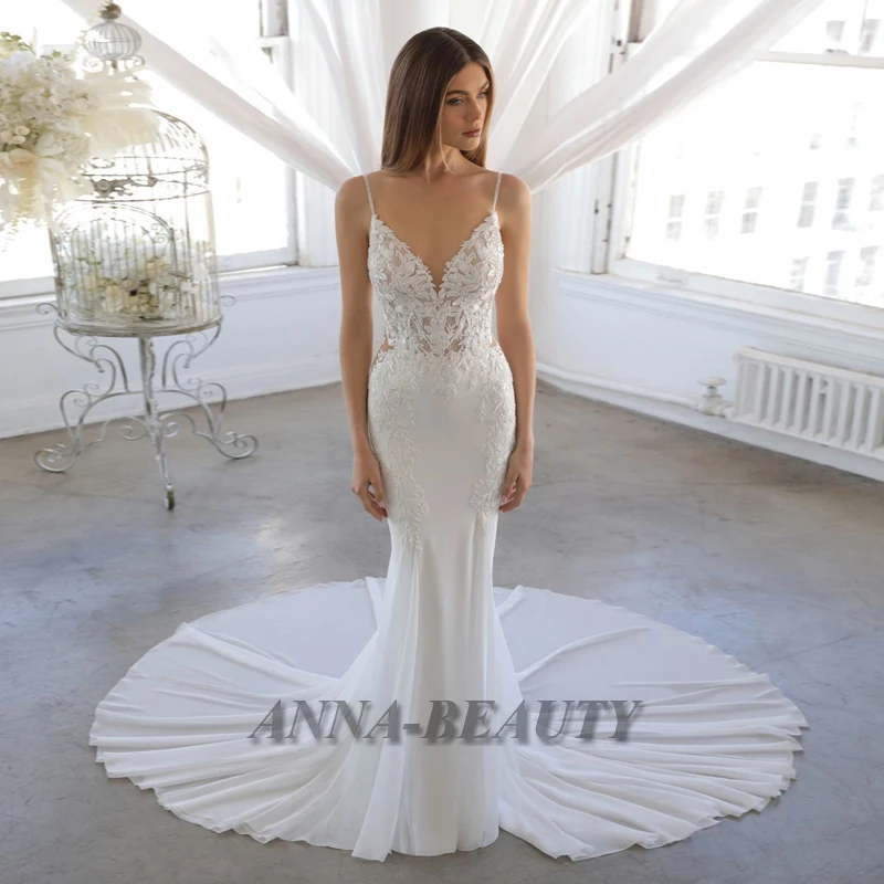 Anna Elegant Chiffon Sequins Appliques Wedding Dresses V Neck Spaghetti Straps Backless Vestidos De Novia Brautmode Customised
Anna Elegant Chiffon Sequins Appliques Wedding Dresses V Neck Spaghetti Straps Backless Vestidos De Novia Brautmode Customised
