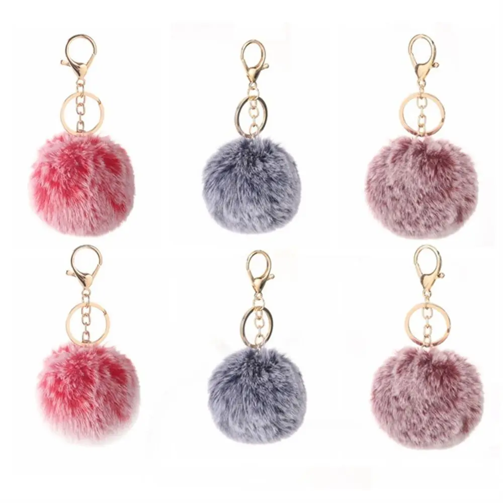 

Plush Rabbit Pom Poms Keychains Bag Accessories Soft Round Fluffy Fur Keyrings Colorful 8cm Fur Ball Key Holder Bag Pendant