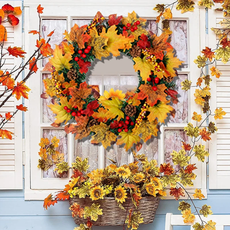 16" Fall Wreath Autumn Harvest Pumpkins Maple Leaves Pine Cone Berries Front Door Wall Indoor Outdoor Thanksgiving Decorations
16" Fall Wreath Autumn Harvest Pumpkins Maple Leaves Pine Cone Berries Front Door Wall Indoor Outdoor Thanksgiving Decorations