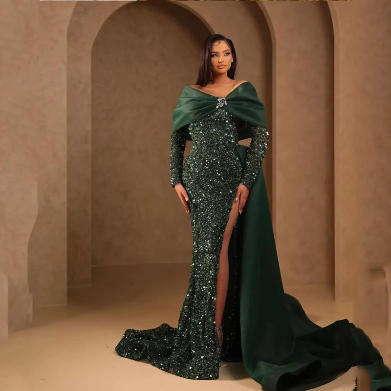 

VENUS 2024 Off The Shoulder Prom Dresses A-Line Plus size Formal Dresses Sequined Evening Dress Beading Cape Party Dress