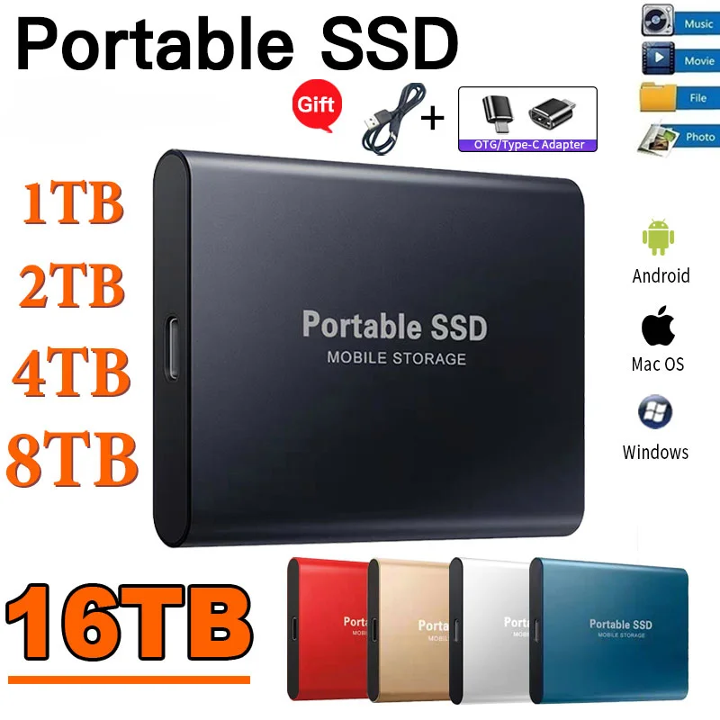 Portable SSD 1TB High-speed Mobile Solid State Drive 500GB External Storage Decives Type-C USB 3.1 Interface for Laptop/PC/ Mac
Portable SSD 1TB High-speed Mobile Solid State Drive 500GB External Storage Decives Type-C USB 3.1 Interface for Laptop/PC/ Mac
