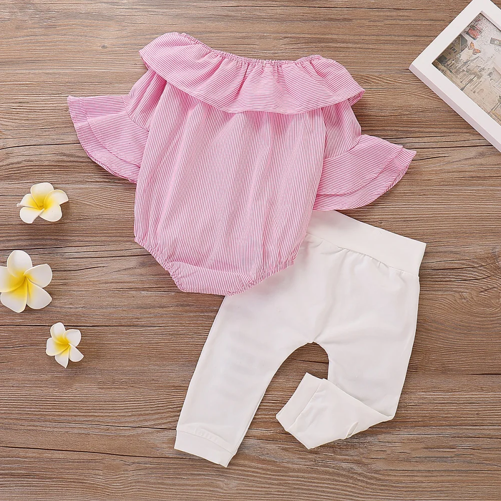 Baby Girls Short-sleeved Flare Striped Romper 100% Cotton Ripped Pants Clothes Outfit Children Summer Set 2pcs
Baby Girls Short-sleeved Flare Striped Romper 100% Cotton Ripped Pants Clothes Outfit Children Summer Set 2pcs