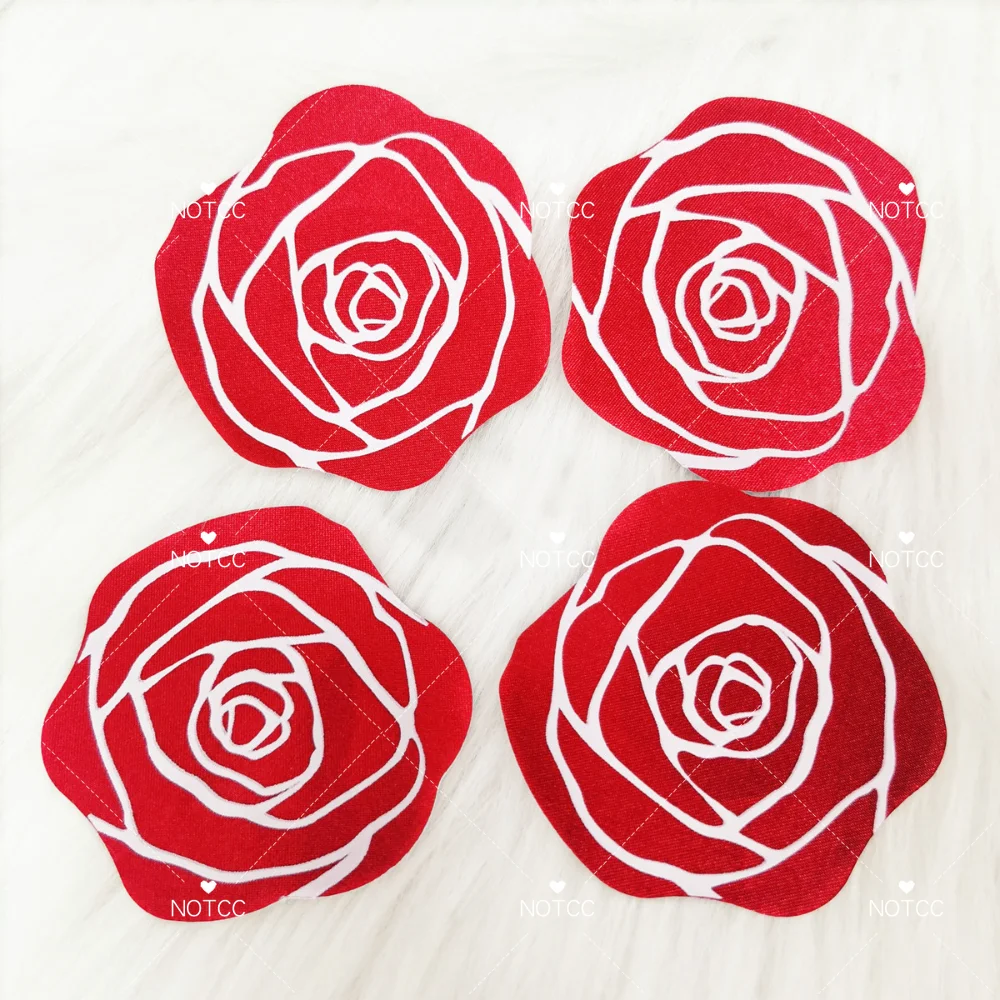 

NOTCC 10 Pairs Red Rose Nipple Covers for Women Breathable Self Adhesive Breast Pasties Satin Disposable Chest Stickers