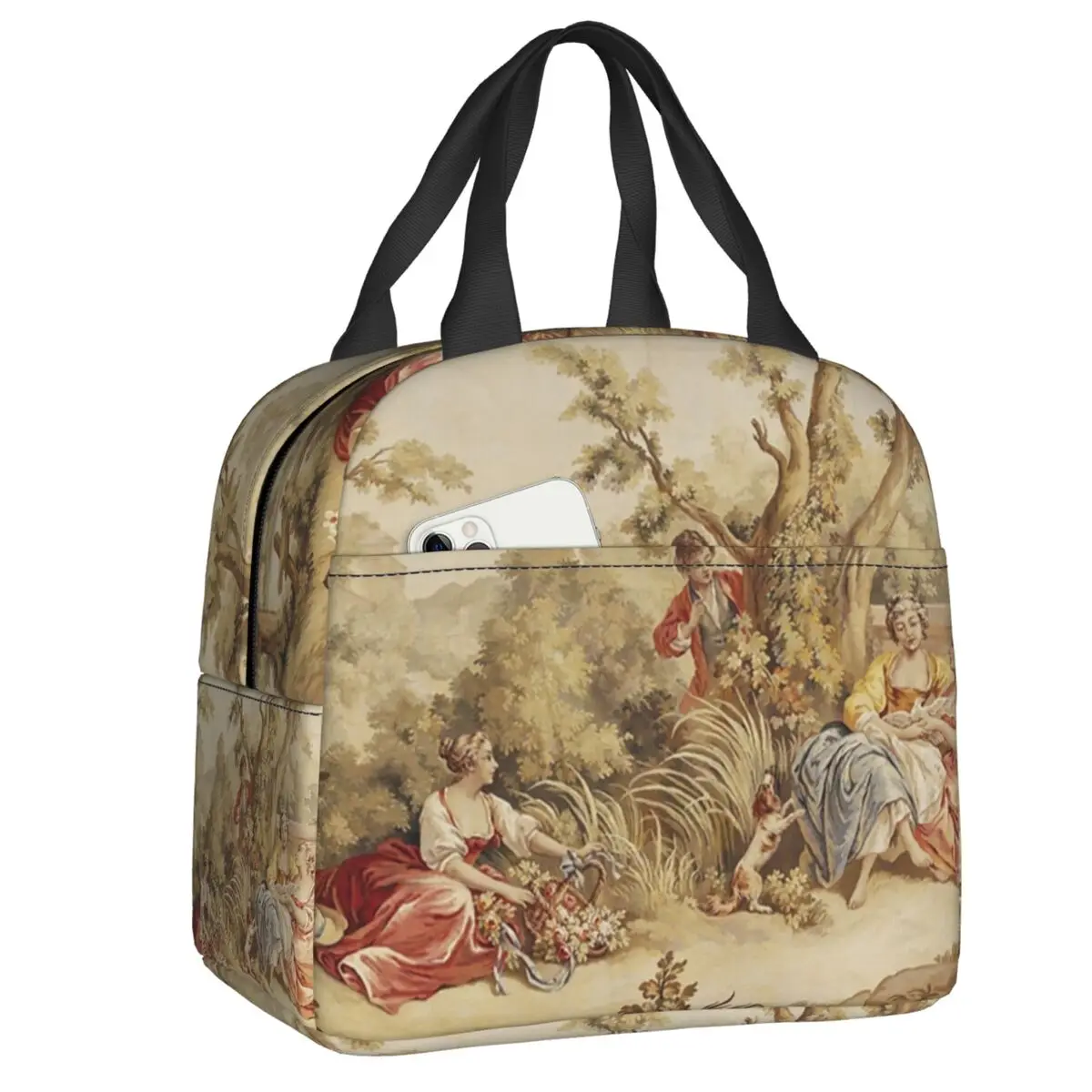 

Aubusson Tapestry French 18th Century Thermal Insulated Lunch Bag European Floral Flowers Resuable Lunch Container Food Box