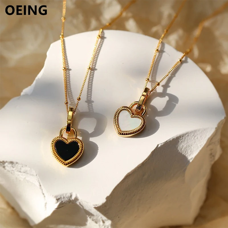 OEING 316L Stainless Steel Korean Fashion Black and White Double Sided Shell Heart Pendant Necklace For Women Romantic Clavicle
OEING 316L Stainless Steel Korean Fashion Black and White Double Sided Shell Heart Pendant Necklace For Women Romantic Clavicle