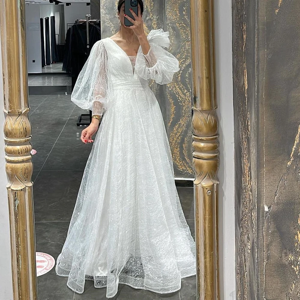 Carolina Deep V-Neck Puffy Sleeves Evening Dresses Women Saudi Arabia White Vintage Wedding Guest Elegant Formal Party Gowns
Carolina Deep V-Neck Puffy Sleeves Evening Dresses Women Saudi Arabia White Vintage Wedding Guest Elegant Formal Party Gowns