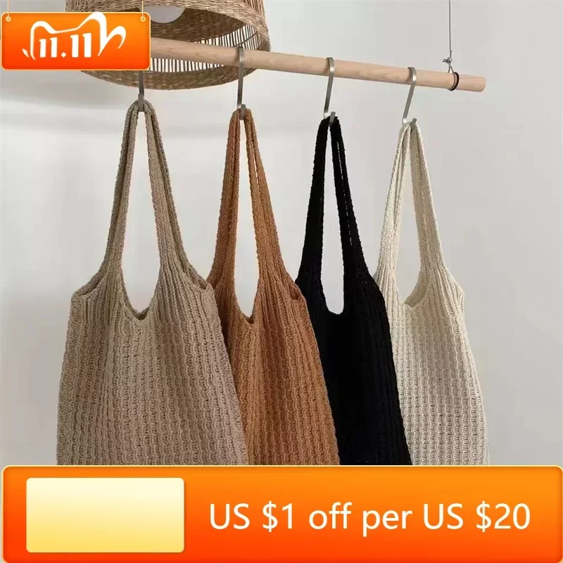 New Wool Knitted Shoulder Shopping Bag for Women Vintage Fashion Cotton Cloth Girls Tote Shopper Bag Large Female Handbag 
New Wool Knitted Shoulder Shopping Bag for Women Vintage Fashion Cotton Cloth Girls Tote Shopper Bag Large Female Handbag