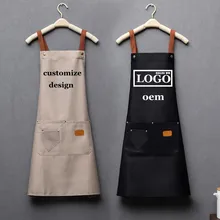 Customized personality logo signature mens and womens kitchen aprons home chef baking clothes with pockets adult bib waist bag