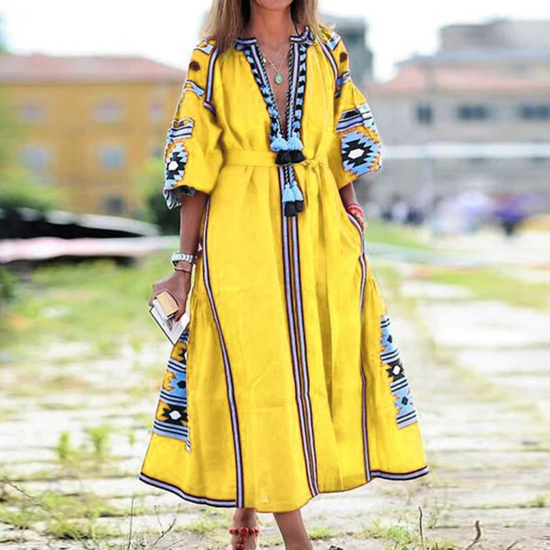 2022Spring and Autumn Women's Boho Dress Fashion Elegant Sexy V-Neck Retro Digital Printed Tassel Puff Sleeve Mid Length Dresses
2022Spring and Autumn Women's Boho Dress Fashion Elegant Sexy V-Neck Retro Digital Printed Tassel Puff Sleeve Mid Length Dresses
