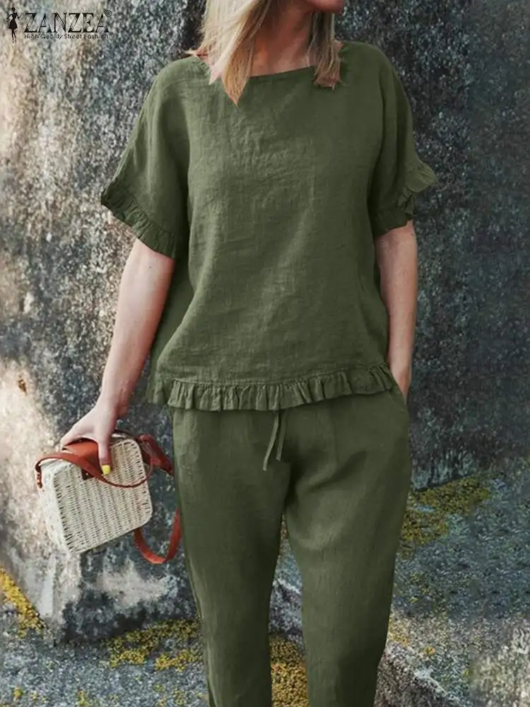 ZANZEA 2PCS Femme Fashion Work Elastic Pockets Vintage Long Trousers Women Summer Matching Sets Suit Short Sleeve O-Neck Blouse
ZANZEA 2PCS Femme Fashion Work Elastic Pockets Vintage Long Trousers Women Summer Matching Sets Suit Short Sleeve O-Neck Blouse