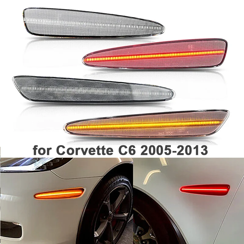

Автомобильные светодиодные боковые маркеры, передние, янтарные, задние, красные маркеры для штор на крыло Колеса, фонарь для Corvette C6 2005-2013