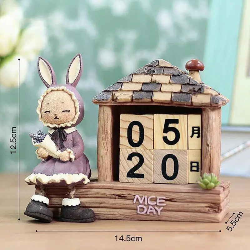 

Block Calendar Perpetual Desk Calendar Table Decor With Simple And Generous Font Rabbit Design For School Kitchen Dining Table