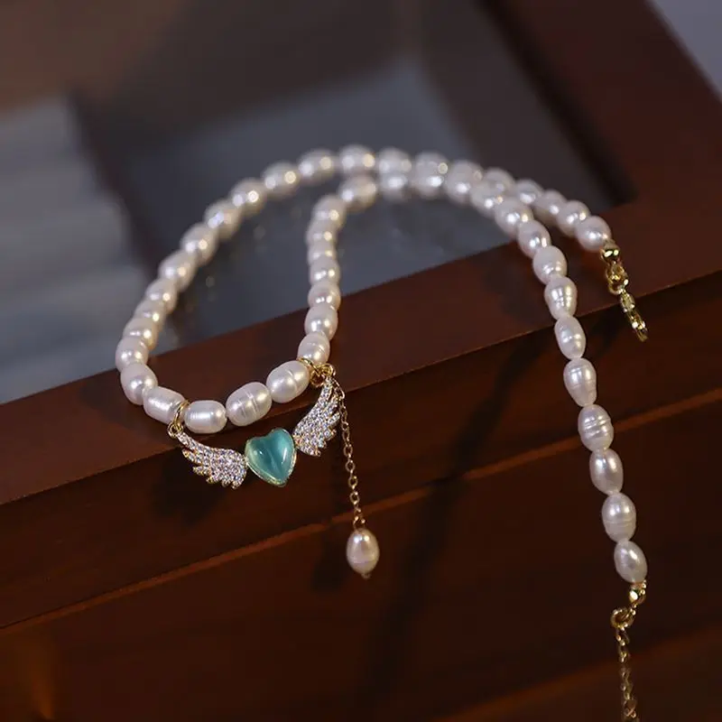 

Женское Ожерелье-чокер Minar, романтичное ожерелье из натурального пресноводного жемчуга с синим кубическим цирконием, подвеска в виде крыль...