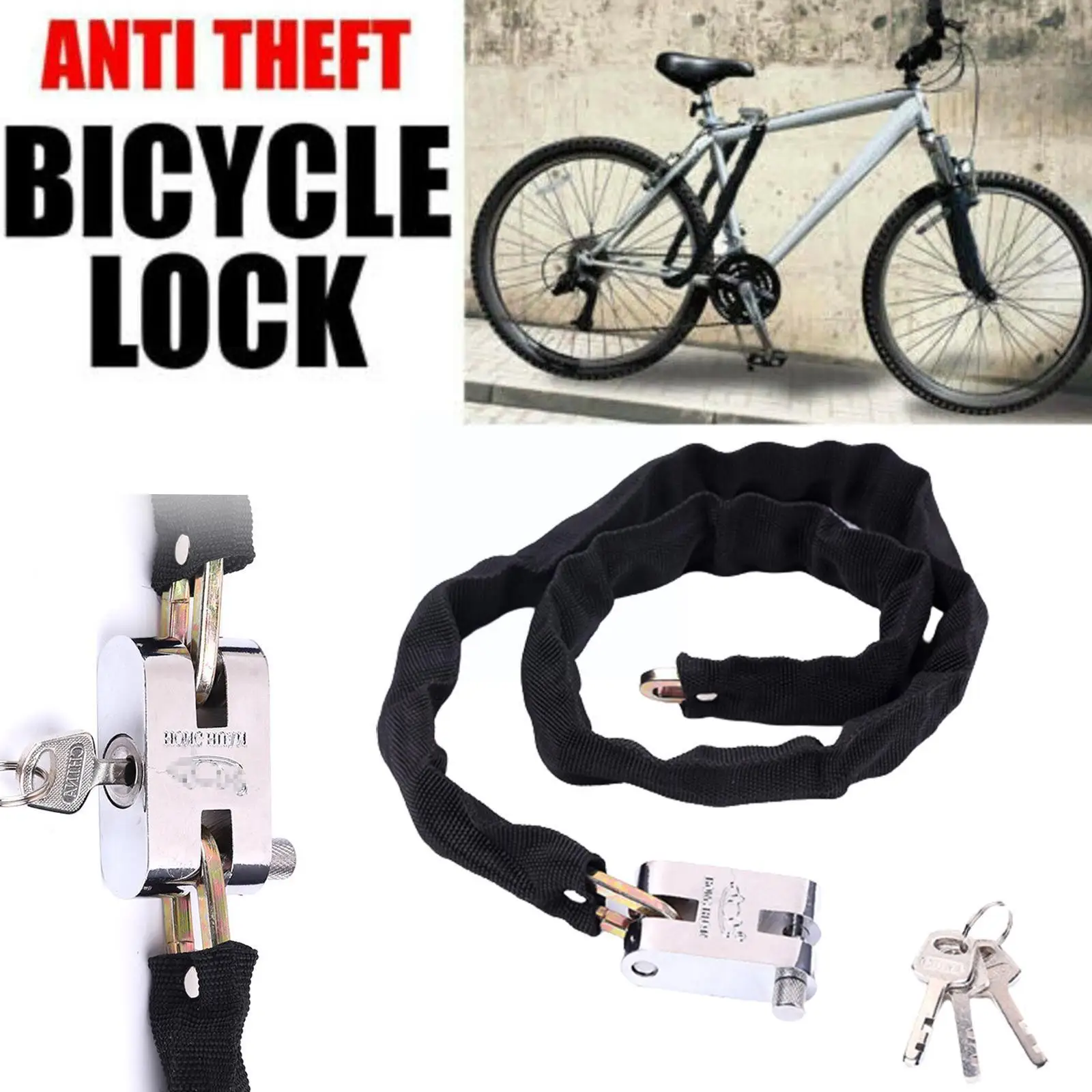 Steel Bicycle Lock Anti-theft Heavy Duty Vehicle Protection Keys Padlock With Three Lock Safety Motorcycle Lock Bicycle A7L4
Steel Bicycle Lock Anti-theft Heavy Duty Vehicle Protection Keys Padlock With Three Lock Safety Motorcycle Lock Bicycle A7L4