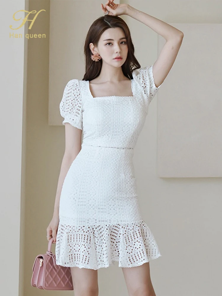 H Han Queen New Lace 2 Pieces Set Women Summer Short Blouses And High Waist Ruffles Bodycon Skirts Korean Chic Office Lady Suit
H Han Queen New Lace 2 Pieces Set Women Summer Short Blouses And High Waist Ruffles Bodycon Skirts Korean Chic Office Lady Suit