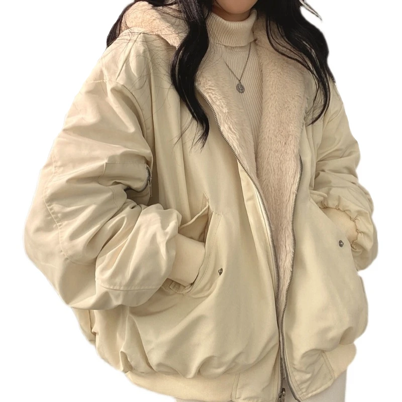 Winter 2022 New Famale Casual Short Coat Double Side Wear Lamb Wool Thick Warm Hooded Loose Cotton Jacket Women Clothing Tops
Winter 2022 New Famale Casual Short Coat Double Side Wear Lamb Wool Thick Warm Hooded Loose Cotton Jacket Women Clothing Tops