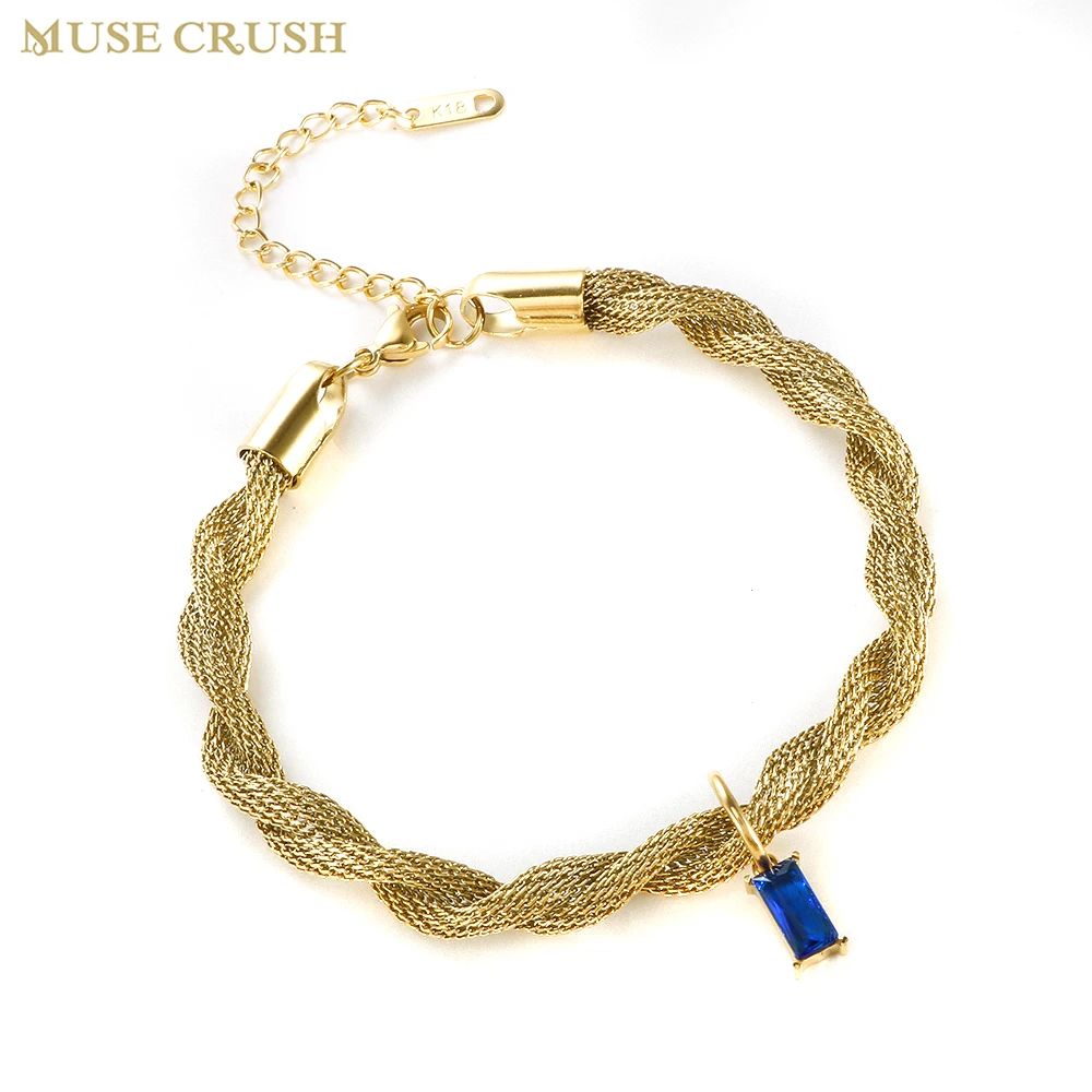 Muse Crush New Fashion 6mm Thick Twist Chain Bracelet for Women Stainless Steel Blue Zircon Charm Bracelets Fine Jewelry Gift
Muse Crush New Fashion 6mm Thick Twist Chain Bracelet for Women Stainless Steel Blue Zircon Charm Bracelets Fine Jewelry Gift