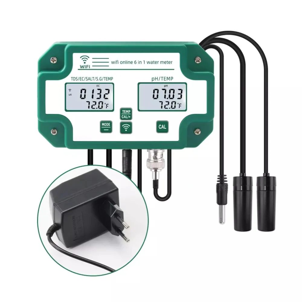 6 IN 1 Online Smart Tuya PH Meter TDS/EC/PH/Salinity /G.S/Temperature Tester Wifi Water Quality Detector
6 IN 1 Online Smart Tuya PH Meter TDS/EC/PH/Salinity /G.S/Temperature Tester Wifi Water Quality Detector