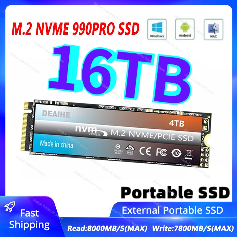 

New 8TB 16T M.2 990 Pro 4TB 2TB 1TB 500GB Hard Drive Disk NVME Ssd TLC Internal Solid State Drives for Laptop and Desktop