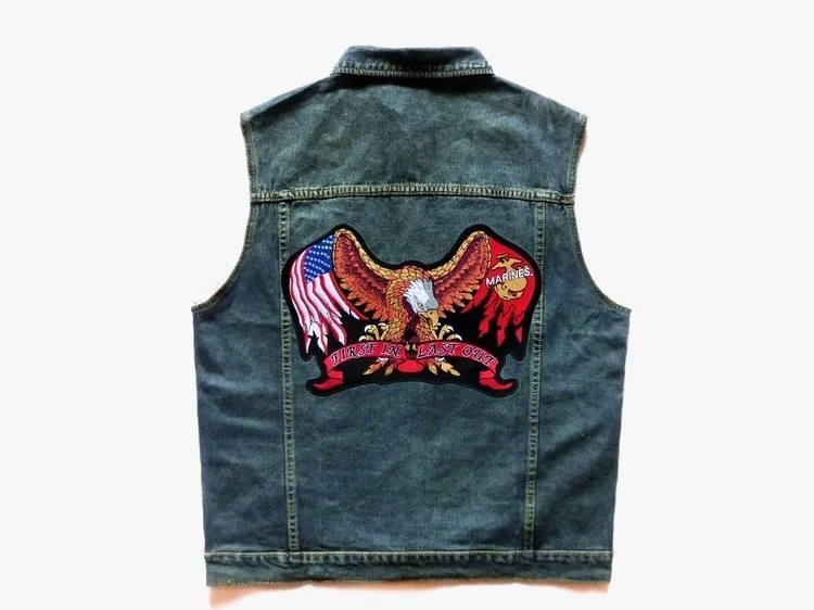 Men's Casual Embroidery Patch Denim Vest Metal Badge Jean Waistcoat Motorcycle Biker Sleeveless Jacket
Men's Casual Embroidery Patch Denim Vest Metal Badge Jean Waistcoat Motorcycle Biker Sleeveless Jacket