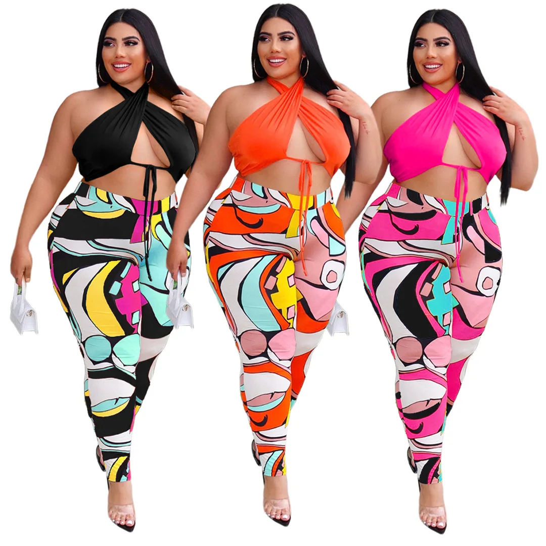 exy Lace-up Halter Women Pants Set Two-piece Outfits Fashion Printing High Waist Pants Nightclub Beach Clothes
exy Lace-up Halter Women Pants Set Two-piece Outfits Fashion Printing High Waist Pants Nightclub Beach Clothes