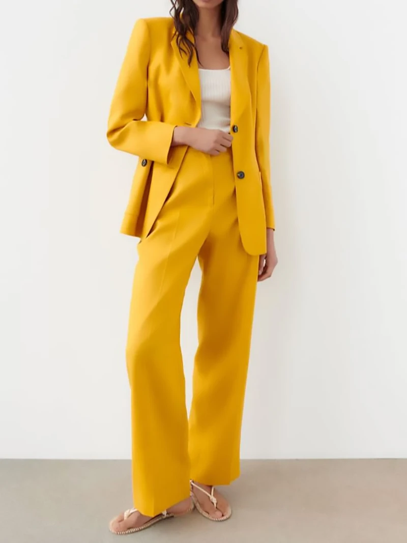 JUNWU Summer Women's Za Gold Suit Collar Single Breasted Pocket Long Sleeve Blazer Loose High Waist Pants Suit British Commuter
JUNWU Summer Women's Za Gold Suit Collar Single Breasted Pocket Long Sleeve Blazer Loose High Waist Pants Suit British Commuter