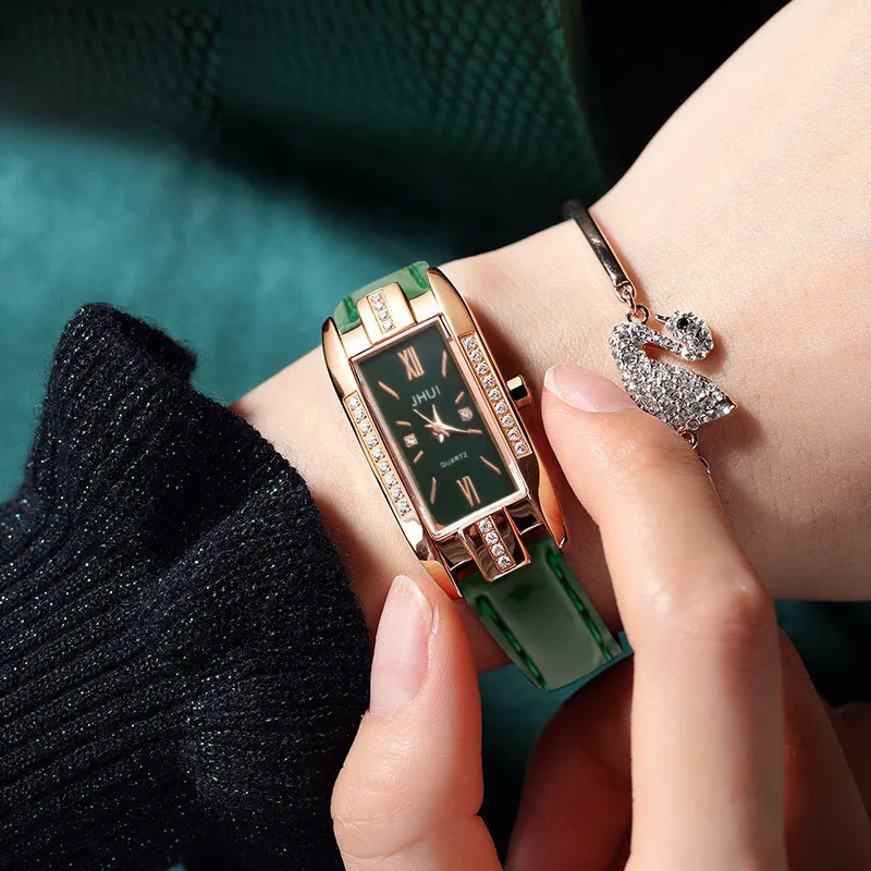 Women Brand Watches Fashion Square Green Dial Quartz Watch Bracelet Set Simple Rose Gold Leather Luxury Women Watches Relogio
Women Brand Watches Fashion Square Green Dial Quartz Watch Bracelet Set Simple Rose Gold Leather Luxury Women Watches Relogio