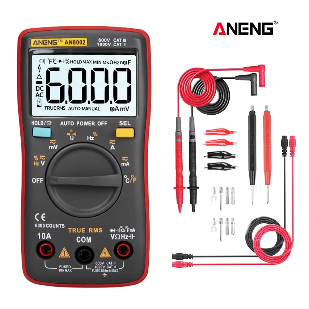 ANENG AN8002 6000 Counts Multimetro Digital Multimeter Multitester Digitals Profesional Transistor Capacitor Tester lcr esrmeter
ANENG AN8002 6000 Counts Multimetro Digital Multimeter Multitester Digitals Profesional Transistor Capacitor Tester lcr esrmeter