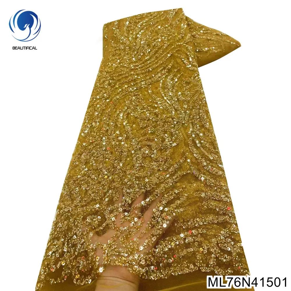 New Arrival Soft Comfortable Bridal Wedding Dress Arican Shiny Sequins with Heavy Beaded Tulle Lace Fabric ML76N415
New Arrival Soft Comfortable Bridal Wedding Dress Arican Shiny Sequins with Heavy Beaded Tulle Lace Fabric ML76N415