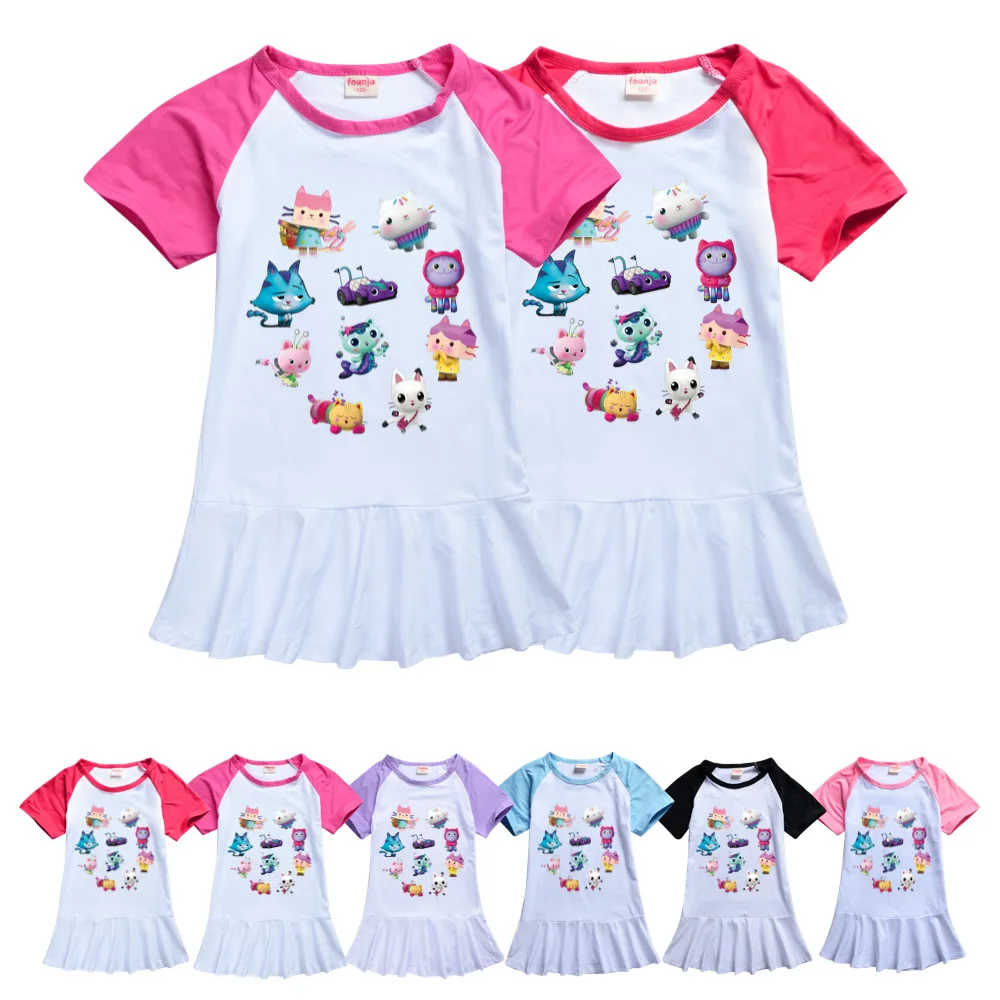 

Cute Gabbys Dollhouse Clothes Kids Summer Short Sleeve Sport Dresses Pretty Little Girls Gabby Cats Dress Girl Birthday Vestidos