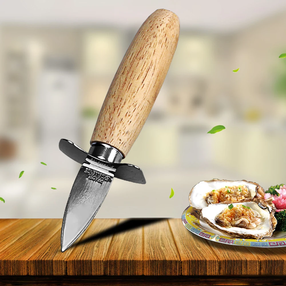 

New Portable Seafood Scallop Pry Knife with Wooden Handle Stainless Steel Oyster Knives Sharp-edged Shucker Shell Seafood Opener